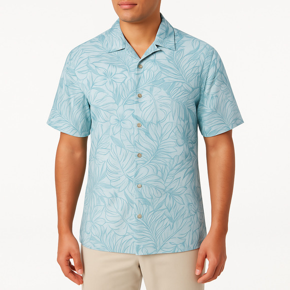 Tasso Elba Blue Short Sleeve ButtonUp Floral Print Collared Hawaiian Shirt Large - Picture 1 of 7